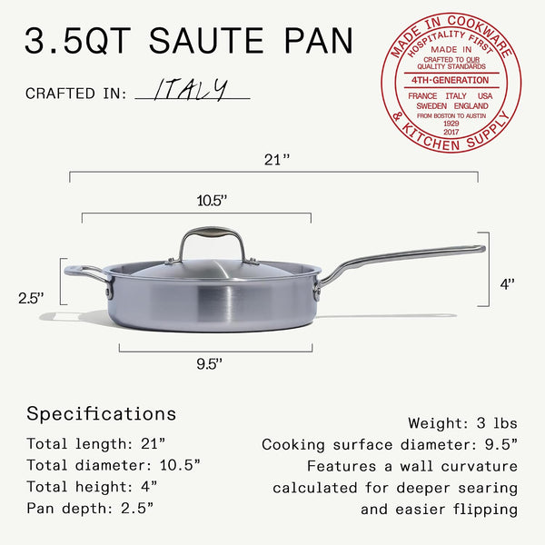 Made in Cookware - 3.5 Quart Stainless Steel Saute Pan - 5 Ply Stainless Clad - Professional Cookware - Induction Compatible - Crafted in Italy3