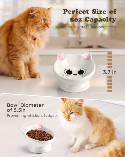 Raised Cat Food Bowl Ceramic 15° Tilted Cat Food Bowls Protect Cat'S Spine anti Vomiting Backflow Prevention Bowls for Adult Kitty, Kitten, and Small Dogs, Pink5