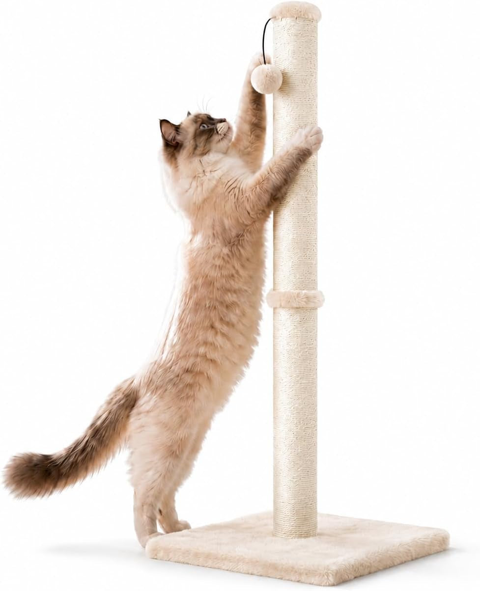 dimaka-29-height-tall-cat-scratching-post-claw-scratcher-with-sisal-rope-and-covered-with-soft-smooth-plush-vertical-scratch-full-strectch-for-standard-size-catsgrey-29-inches-for-all-cats
