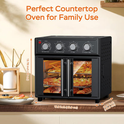 26QT Air Fryer Toaster Oven Combo - French Doors & 7 Preset Menus, 1700W Stainless Steel Convection Countertop Oven for Bake, Roast, Grill, Toast, Dehydrate, Defrost, Easy to Clean (Black)5