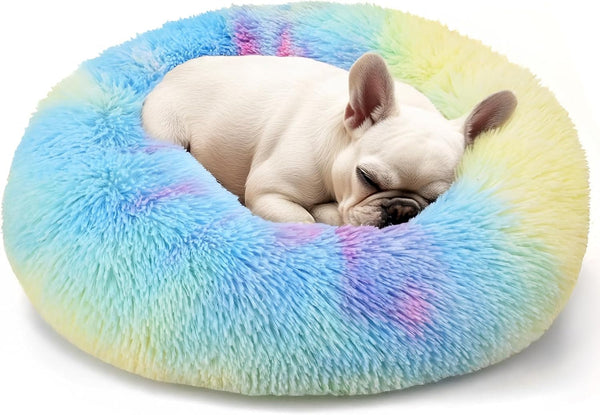 Hoewina Dog & Cat Bed for Indoor Cats, 20In Calming Donut Bed for Puppy and Kitten, Washable round Fluffy Pet Bed for Small Medium Dogs and Cats (Light Grey)19