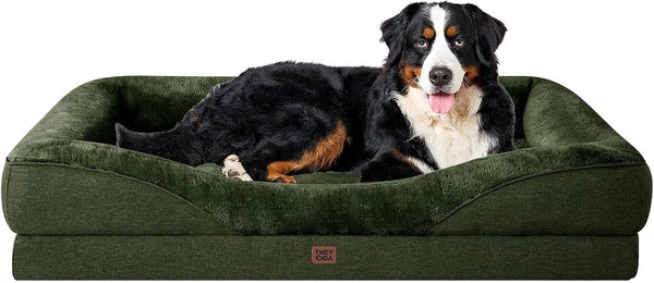 EHEYCIGA Orthopedic XL Dog Bed for Large Sized Dog, 42X30 Inch Extra Large Memory Foam Dog Couch Bed with Sides, Waterproof Liner & Washable Removable Cover, Bolster Pet Sofa, Grey11