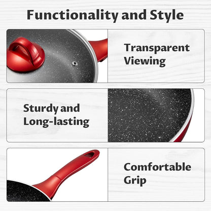 Pots and Pans Set Non Stick, Induction Cookware Set 10-Piece, Red | Stay-Cool Bakelite Handles, Pfoa-Free Nonstick Healthy Cooking Set with Frying Pans, Saucepans & Stockpot, for All Stovetops6