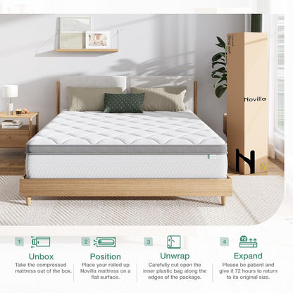 Twin Size Mattress, 10 Inch Hybrid Mattress in a Box, Comfort Sleep|Pocket Innerspring Pillow Top Mattresses for Motion Isolation, Pressure Relief & Edge Support, Medium Firm, Certipur-Us8