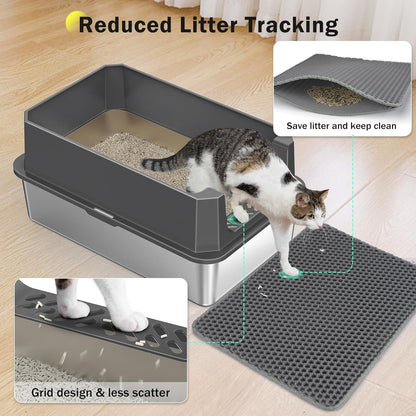 Stainless Steel Litter Box, Extra Large Litter Boxes for Big Cats, Xlarge Metal Cat Litter Box with Lid, Anti-Urine Leakage XL Box with High Sides, Easy Clean, Non-Sticky, Scoop Included3