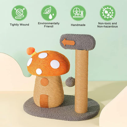 Mushroom Cat Scratcher Post with Sisal Rope for Indoor Cats | Natural Sisal Rope Tower Satisfies Claw Instincts.Compact for Small Cats.Durable&Stable6