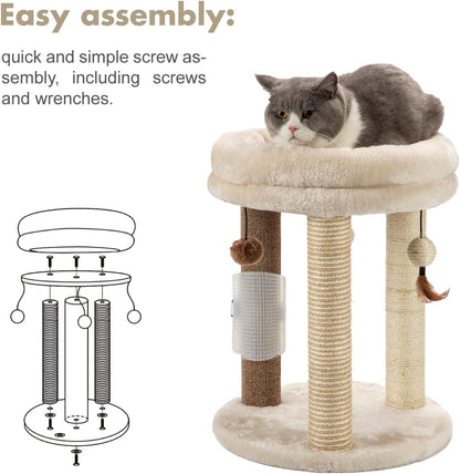MECOOL 4In1 Small Cat Tree,Scratching Post with Tower Soft Bed, Sisal Carpet Jute Posts with Three Hanging Ball Toys and Massage Brush for Indoor Cats and Kittens8