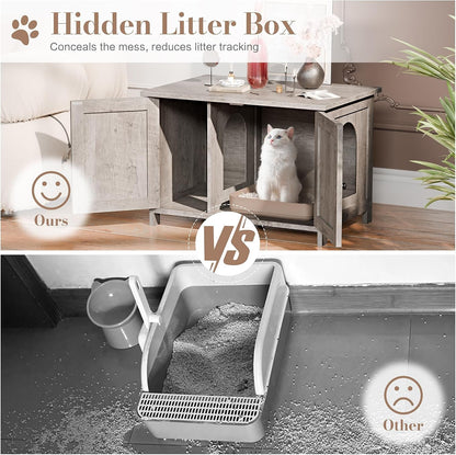JY QAQA Cat Litter Box Enclosure,Litter Box Furniture Hidden with Barn Door,Wooden Washroom Furniture,Cat House,Fit Most of Litter Box5