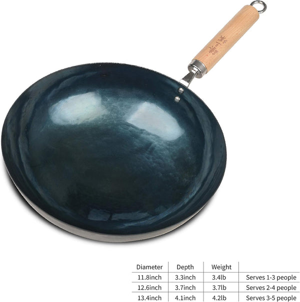 Zhensanhuan Chinese Hand Hammered Iron Pow Woks and Stir Fry Pans Wooden Handle (Silver-Not Seasoned 32Cm)5