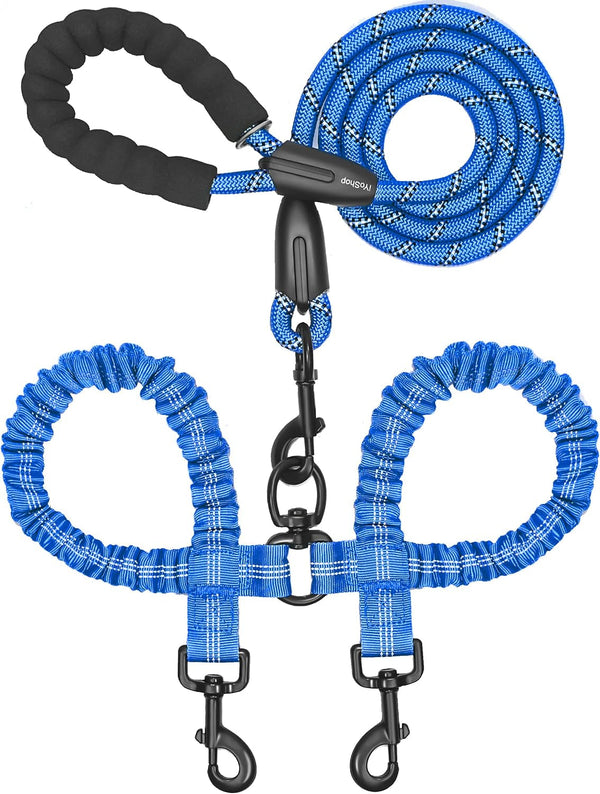 Iyoshop Dual Dog Leash - 360° Swivel, No Tangle Walking Leash with Shock Absorbing Bungee for Two Dogs (Large, 25-150 Lbs, Black)23