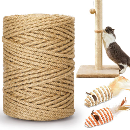 328FT 1/4 Inch Cat Scratching Sisal Rope for Cat Trees & Posts | Thick White Jute Rope with 2 Cat Mouse Toys for Scratch Posts, Cat Towers & DIY Projects11