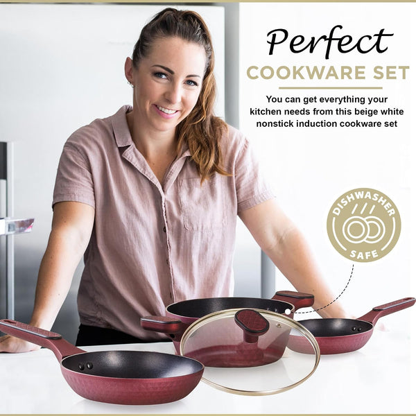 4 Piece Nonstick Cookware Set, Small Pots and Pans Set Non Stick with Glass Lid, Induction Cookware, Stay Cool Handle, PTFE/PFOA, Kitchen Cookware 4-Piece with Frying Pans Set & Saucepan7