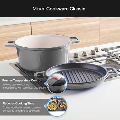 7 QT Enameled Cast Iron Dutch Oven - Chip-Resistant Enamel Coating - Thick Iron Core for Heat Retention - Large Cooking Surface - Oven Safe, Induction Compatible - Grill and Silicone Lid, Gray5