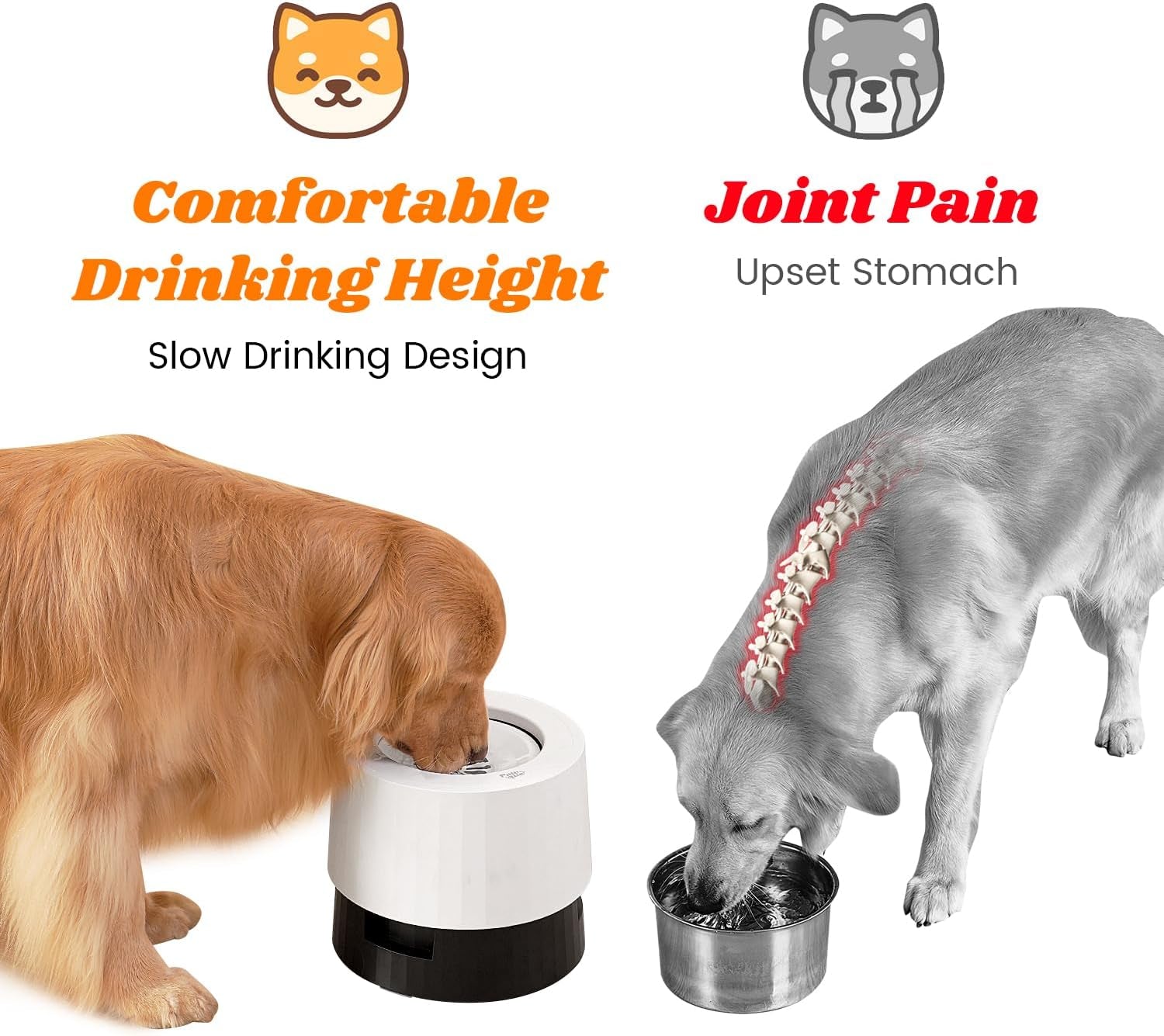 pawque-raised-95oz-slow-drinking-dog-water-bowl-no-spill-medium-large-breed-single-elevated-stainless-steel-water-bowl-with-floating-disc-stable-sturdy-base-and-snap-on-adjustable-height-stand