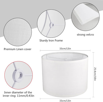 Drum Lamp Shades Set of 2, White Line Lamp Shades for Table Lamps Floor Lamp, 13" Top X 13" Bottom X 10" High Large Fabric Lamp Shades, Easy Assembly Replacement Lampshades2