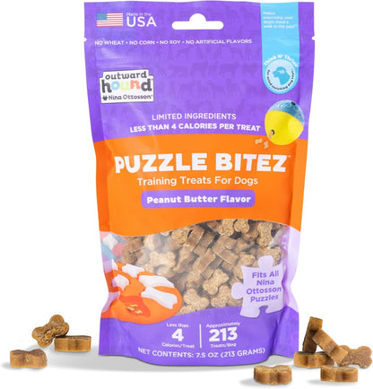 Outward Hound by Nina Ottosson Puzzle Bitez USA Made Dog Treats, Peanut Butter Flavor, Bite-Sized Training Reward and Interactive Puzzle Toy Treats, 7.5Oz1