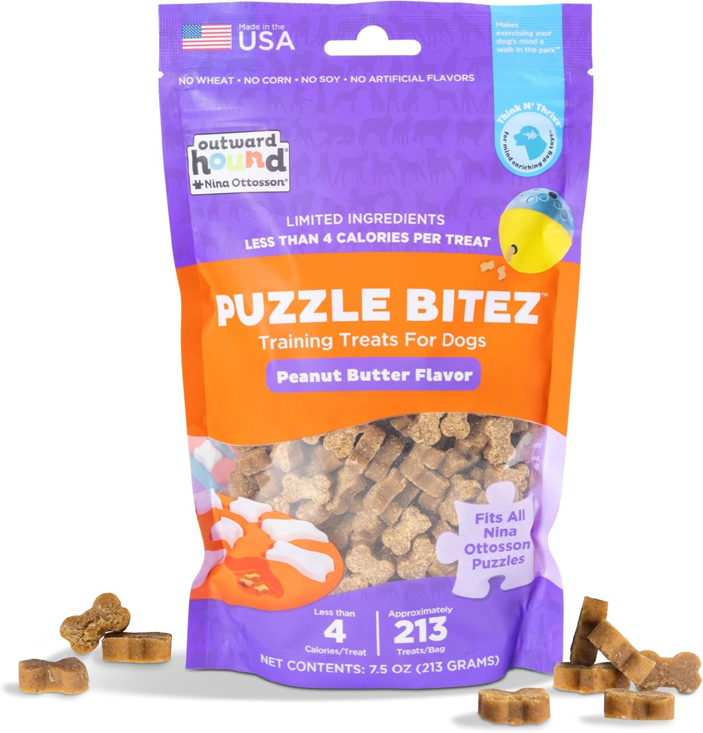 outward-hound-by-nina-ottosson-puzzle-bitez-usa-made-dog-treats-peanut-butter-flavor-bite-sized-training-reward-and-interactive-puzzle-toy-treats-7-5oz