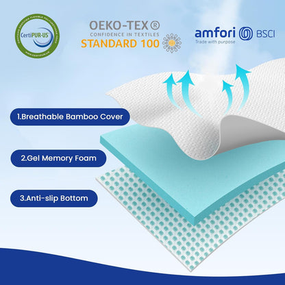 3 Inch Twin XL Cooling Gel Memory Foam Mattress Topper | Certipur-Us Certified. Removable & Machine Washable Cover with Adjustable Straps. Non-Slip Mesh Bottom.2