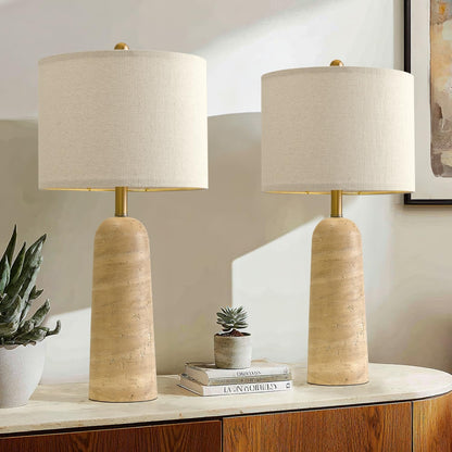 Modern Table Lamp Set of 2, Warm Beige Resin Lamp with Natural Stone Look, 27.25" Lamps for Living Room with Linen Shades, Bedside Lamp for Bedroom, Living Room, Nightstand, Entryway7