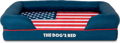 The Dog’S Bed Orthopedic Memory Foam Dog Bed with Bolsters for Large Dogs, High Density Support Mattress, Low Front Entry, Removable Washable Cover, Oxford Fabric, Blue with Dark Red Trim, Large26
