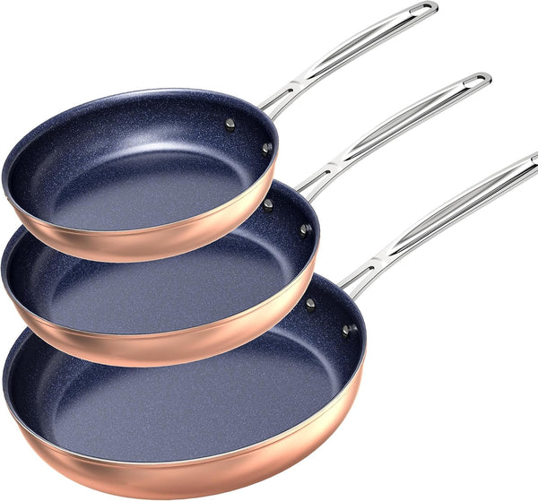 Nuwave 3-Piece Fry Pan Set, 8”, 10”, 12” Forged Lightweight | G10 Healthy Duralon Blue Ceramic Ultra Non-Stick, Induction-Ready & Works on All Cooktops, Ergonomic Stay-Cool Handles1