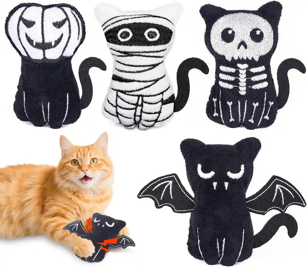 Retro Shaw Catnip Toys, 4 Pack, Horror Goth Cat Toys for Indoor Cats Kitten, Crinkle Interactive Cat Nip Kitty Toys for All Breeds (3.7 Inches)1