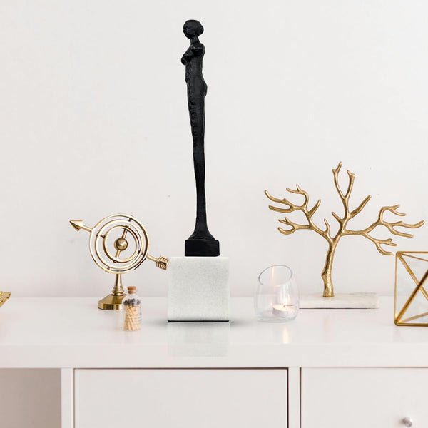 Giacometti Style Standing Man & Woman Abstract Armless Sculpture – Handcrafted Metal Art Statue with Marble Base – Modern Home Decor & Collector’S Gift (18.5" Female Bronze)5