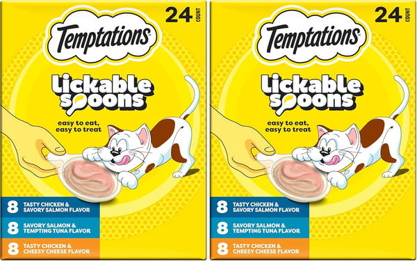Temptations Lickable Spoons Wet Cat Treats, Variety Pack, 24 Count | Two Irresistible Flavors per Spoon, Mess-Free Creamy Puree, Hand-Feed for Bonding, Use as Treat or Food Topper, Adult Cats14