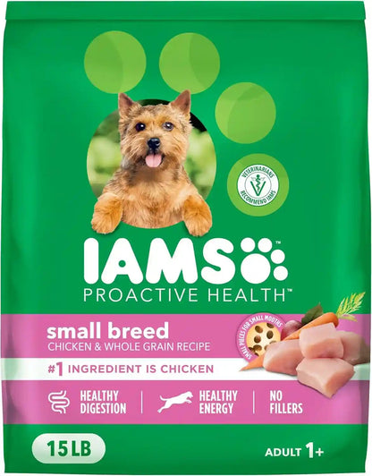 IAMS Proactive Health Small Breed Dry Dog Food, Chicken & Grain, 15 Lb | Real Chicken #1 Ingredient, Small Kibble for Small Mouths, Natural Fiber & Prebiotics, No Fillers or Artificial Flavors1