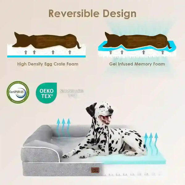 Dalmatian dog on reversible pet bed with egg crate and gel memory foam layers for comfort4