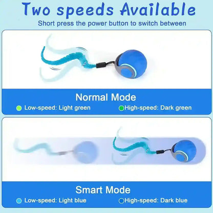Blue pet toy with two speed modes, light and dark indicators for normal and smart settings4