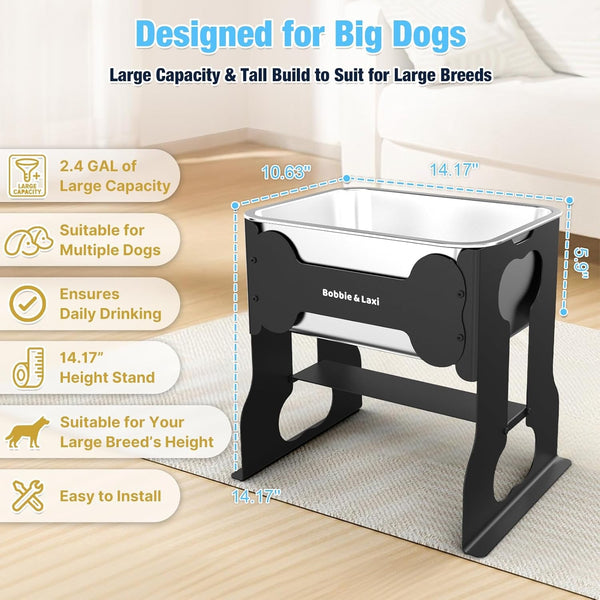 Bobbie & Laxi 14" Elevated Dog Water Bowl, 2.4 Gal Stainless Steel Bowl | Reduces Neck & Joint Strain for Large or Senior Dogs; Rust-Resistant Steel Bowl, Iron Stand4