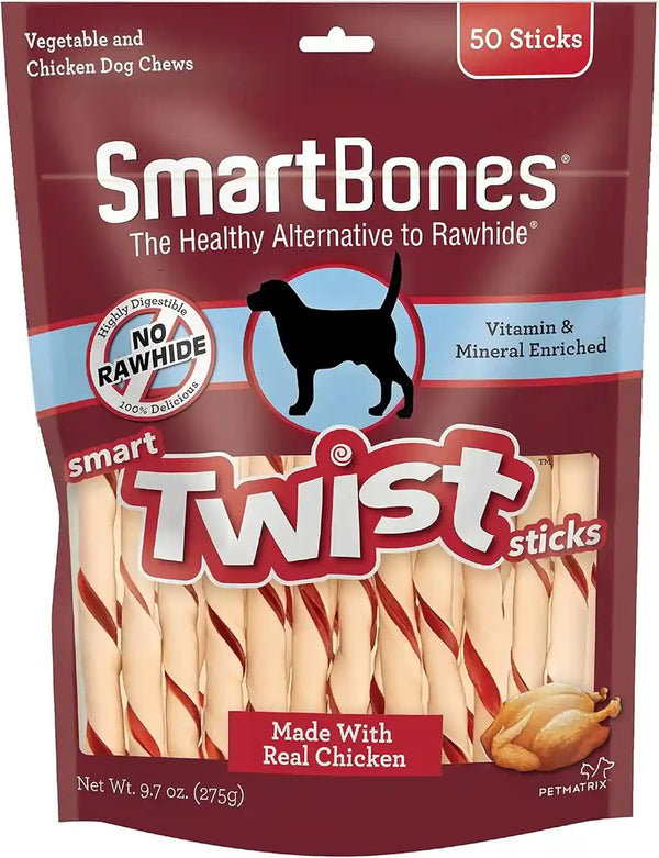 Smartbones Smart Twist Sticks, Rawhide Free Dog Chew Sticks, Made with Real Chicken, 50 Sticks , 9.7 Ounce (Pack of 1)1