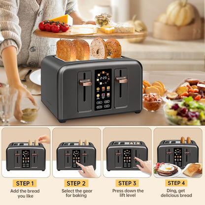 Touchscreen Toaster 4 Slice, 7 Shade, Stainless, 1800W Dark Metallic6