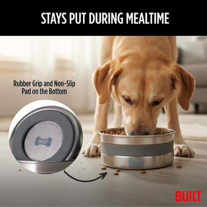 BUILT 38 Oz Dog Bowl - Non-Skid Pad & Soft Grip Ring - Double Wall Stainless Steel, Bpa-Free, Non-Porous & Rust-Resistant - Pet Food & Water Bowl for Dogs & Cats - Heavy Duty (Grey)3