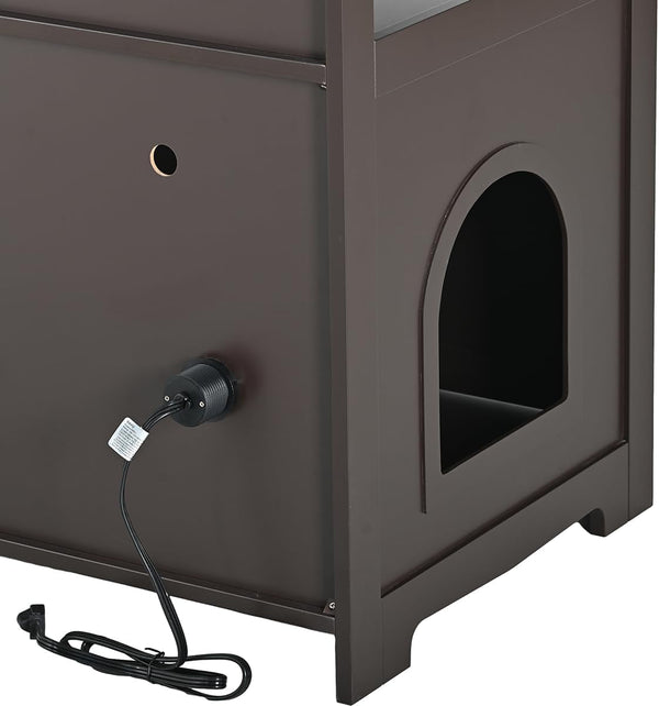 31.5" L Walnut Cat Litter Box Enclosure with Hidden Plug & 2 Doors, Indoor Large Cat Washroom Storage Bench Side Table9