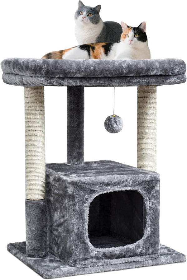 SYANDLVY 27" Cat Tree for Indoor Cats, Activity Tower with Scratching Posts | Modern Kitten Condo with Plush Perch & Hanging Ball for Play, Beige8