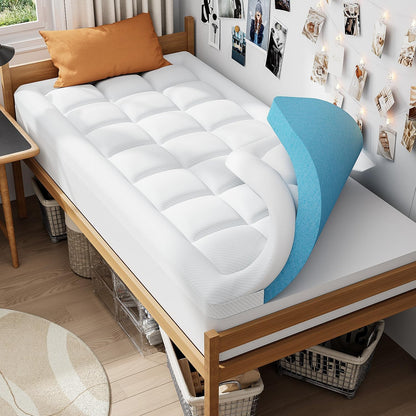Twin XL College Dorm Essentials 3 Inch Memory Foam Mattress Topper | Dual Layer Design, 2 Inch Cooling Gel Foam and 1 Inch Soft Pillow Top Bed Pad, Back to School, Comfortable Support1