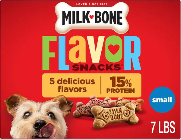 Milk-Bone Flavor Snacks Mini’S Dog Biscuits, Flavored Crunchy Dog Treats, 36 Oz. Canister | 5 Calories per Treat, 15% Protein, 3 Flavors per Canister (Beef, Chicken & Bacon, Naturally & Artificially Flavored)16