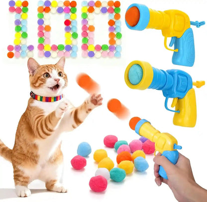 Mity Rain 102PCS Cat Ball Launchers & Pom Pom Balls Interactive Cat Toy Set | Safe Soft Plush Kitten Toys for Indoor Cats, Fun Kitten Toys for Endless Active Play (Christmas)1
