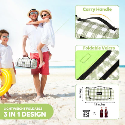 Extra Large Picnic Outdoor Blanket, 80''X80'' Waterproof Foldable Blankets Gingham Picnic Mat for Beach, Camping Grass Lawn Park Accessories Cute Couple Gifts Ideas Wedding Registry(Green White)6