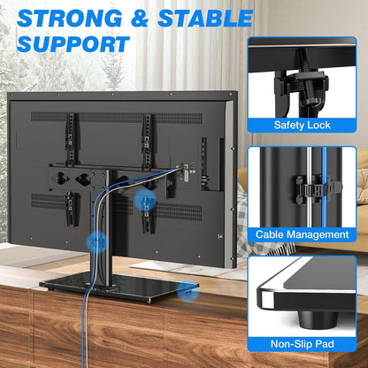 Universal TV Stand for 27-60 Inch Tvs, Holds up to 88 Lbs | Tempered Glass Base, Height Adjustable, Max VESA 400X400Mm, Flat & Curved Screens, Ideal for Bedroom & Living Room5