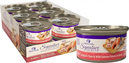 Wellness CORE Signature Selects Flaked Adult Canned Wet Cat Food, Natural, Protein Rich, Grain Free, Skipjack Tuna and Wild Salmon Entrée Recipe, 2.8 Oz, Pack of 12 Cans1