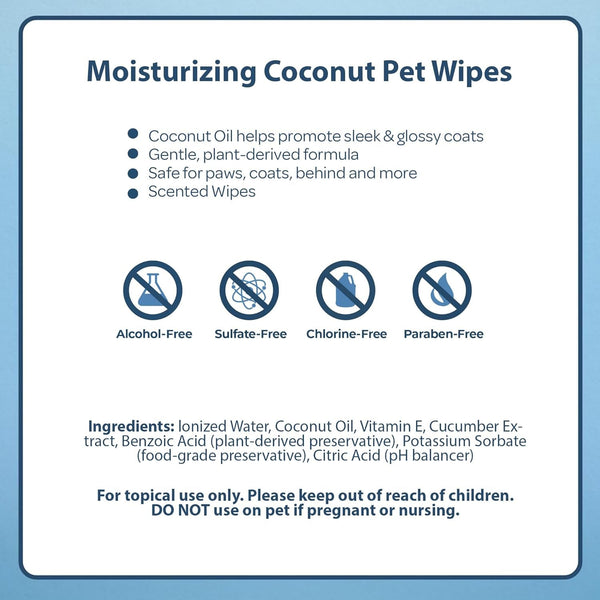Best Pet Supplies Cleaning Dog Wipes - Moisturizing Coconut 100 Count | Coconut Scented, Large 8X9" Pet Wipes, Vitamin E, Puppy & Cat Safe, Gentle Grooming, Resealable Pouch Prevents Drying5