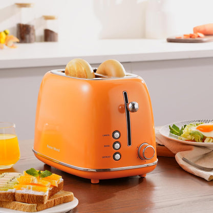 2 Slice Toaster Retro Stainless Steel with Bagel, Cancel, and Defrost Functions, 6 Bread Shade Settings, Extra Wide Slots and Removable Crumb Tray, Orange8