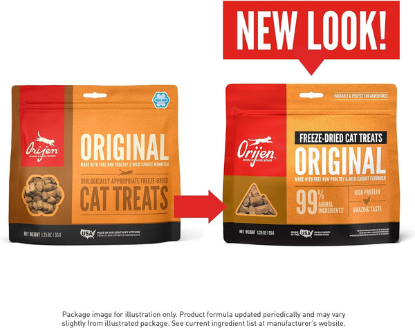 ORIJEN Freeze Dried Cat Treats Grain Free Original, 1.25Oz Bag | 99% Animal Ingredients, Freeze Dried, Grain Free, High Protein, Wild-Caught Fish, Free-Run Poultry, 1 Calorie Each6