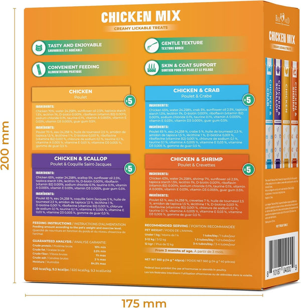 Beloved Pets Creamy Lickable Cat Treats & Wet Food Squeeze Tubes – Liquid Kitten Snacks, Skin & Coat Health, Multivitamin Treats for Cats, & Small Dogs, Lick up Chicken Mix (40 Sticks)8