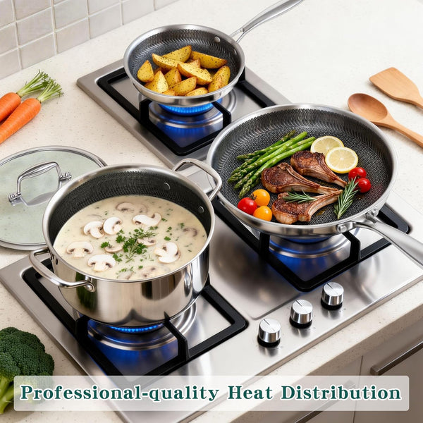14-Piece Hybrid Stainless Steel Cookware Set with 3 Silicone Trivets | Heavy-Duty Pots and Pans Set, Induction Compatible, Oven Dishwasher Safe, PFOA Free5