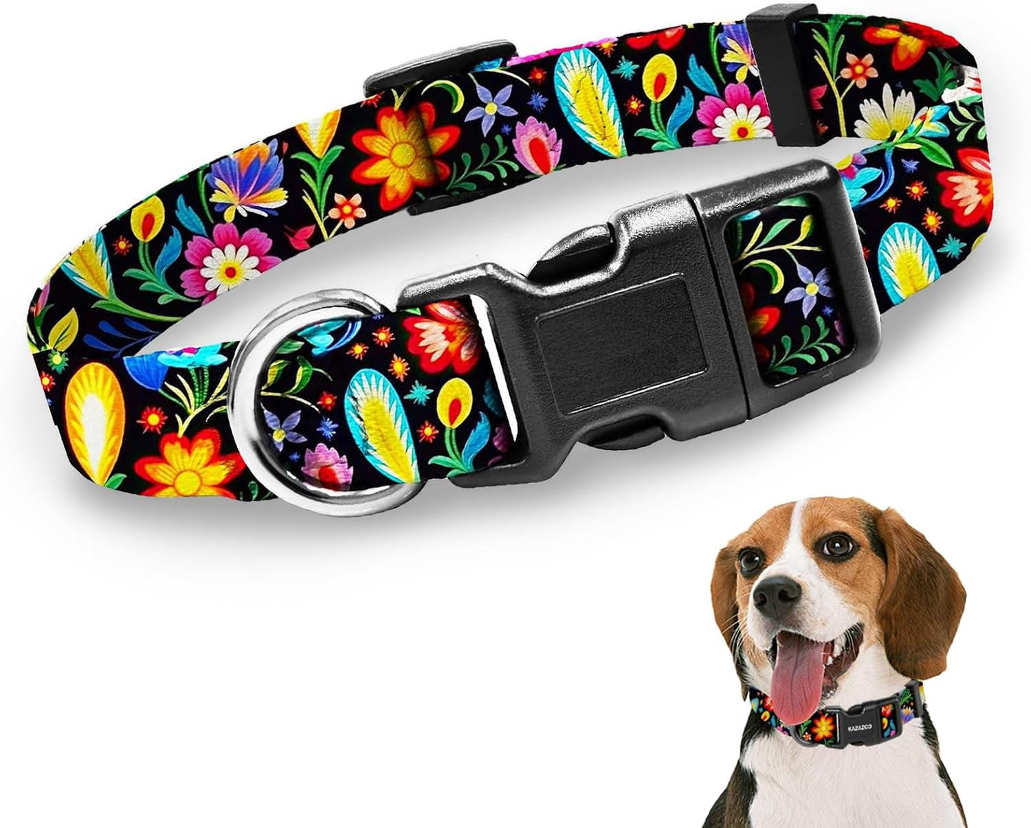 kazazoo-dog-collar-cute-and-soft-nylon-puppy-collar-girl-dogs-adjustable-purple-dog-collars-for-medium-dogs-purple-flowers-m