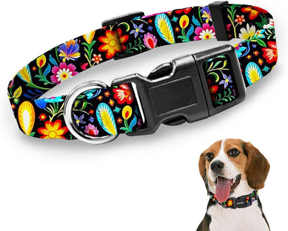 Kazazoo Dog Collar Cute and Soft Nylon Puppy Collar Girl Dogs, Adjustable Purple Dog Collars for Medium Dogs, Purple Flowers-M20